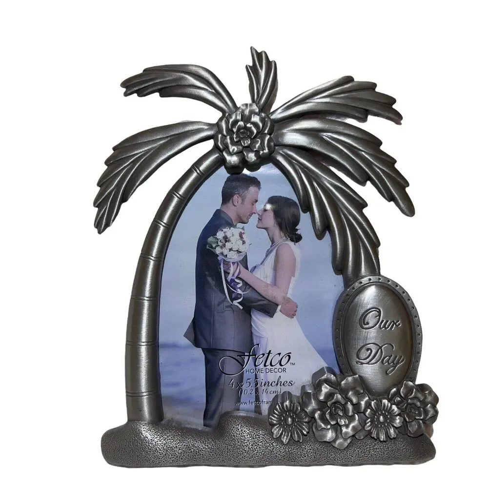 Fetco Home Decor Bride‎ & Groom 4x5.5 Inches Nickel Finish Picture Frame